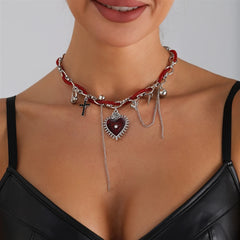 Fashion Trendy Red Heart Stylish Tassel Necklaces for Girls Sweet Glamorous Refined Jewellry for Women Ladies Accessories