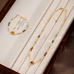 Fashion Shell Tiger Eye Stone Blue Turquoise Copper Jewelry Sets for Girls Vintage Necklaces Bracelets for Women Lady Wholesale