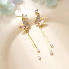 Fashion Elegant Trendy Tassel Butterfly Drop Earrings for Girls Sweet Dainty Glamorous Jewelry for Women Ladies Accessories