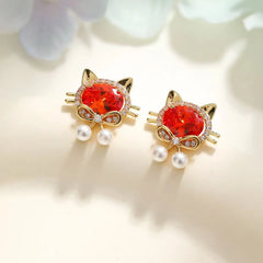 Sweet Glitter Rhinestone Cat Animals Swan Drop Earrings for Girls Flowers Rose Elegant Jewelry for Women Ladies Accessories