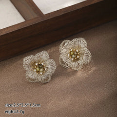 Fashion Copper Wire Crochet Artisan Work Stud Earrings for Girls Vintage Flower Dainty Jewelry for Women Ladies Wholesale Bulk
