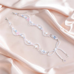 Fashion Sweet Bowknot Beads Princess Style Kawaii Necklaces for Girls Trendy Elegant Jewelry for Women Ladies Accessories