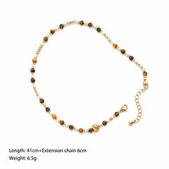 Fashion Tiger Eye Stone Beads Necklaces for Girls Copper 18K Gold Jewelry for Women Ladies Wholesale Bulk China Manufacturer