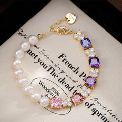 Fashion Freshwater Pearl Cubic Zirconia Glitter Bracelets for Girls Sweet Classic Jewelry for Women Ladies Wholesale Bulk