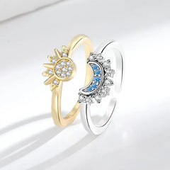Women's Simple Design Sun Moon Shining Stacked Ring with Zircon Glitter Elegant Ring European and American Custom Jewelry Bulk