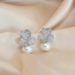 Ladies Heart Rhinestone Imitation Pearl Medium Drop Earring Fashion Elegant Affordable High Quality Daily Jewelry Accessories