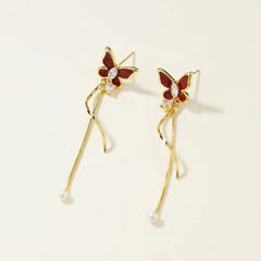 Fashion Glitter Amber Butterfly Elegant Tassel Drop Earrings for Girls Elegant Glamorous Jewelry for Women Ladies Accessories