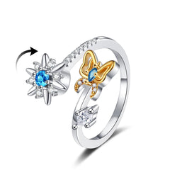 Best-selling Octagonal Star Rotating Rings Flower and Butterfly Zircon-inlaid Fashionable Light Luxury Ring Women Accessory Bulk