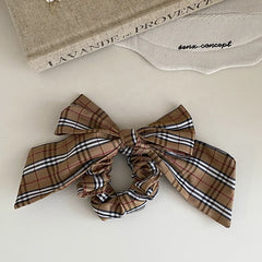 Classic Simple Plaid Bowknot Hair Ties for Girls Elegant French Style Scrunchies for Kids Children Hair Accessories in Stock