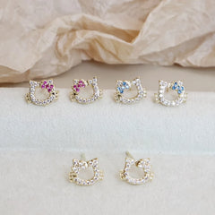 Fashion Glitter Rhinestone Kitty Cat Animals Stud Earrings for Girls Sweet Cute Jewelry for Women Ladies Accessories Wholesale