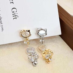 Ladies Small Rhinestone Cat Decorative Cat Shape Small Clip-on Earring Fashion Sparking Cute Charms Bulk Daily Jewelry Accessory