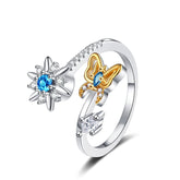Best-selling Octagonal Star Rotating Rings Flower and Butterfly Zircon-inlaid Fashionable Light Luxury Ring Women Accessory Bulk