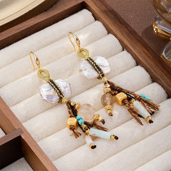 Women Blue Turquoise Baroque Pearl Gold Thread Earring Fashion Charms Dainty Factory Price in Stock Jewelry for Female Causal