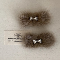 Fashion Fluffy Glitter Bowknot Hair Clips for Girls French Style Elegant Alligators for Kids Children Hair Accessories in Stock