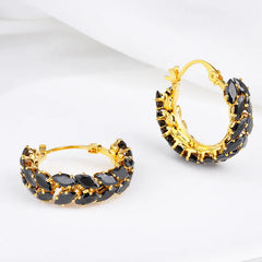 Elegant Gold Plated Black Marquise Cubic Zirconia Hoop Earrings for Women Sparkling Crystal Huggie Jewelry Party Wedding Bulk