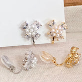 Fashion Elegant Flower Glitter Imitation Pearl Clip on Earrings for Girls Sweet Chic Jewelry for Women Ladies Accessories