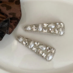 Women Imitation Pearl Triangle Hair Clips Fashion Sparking Glitter Chic Customized in Stock Hairpins Accessories for Causal