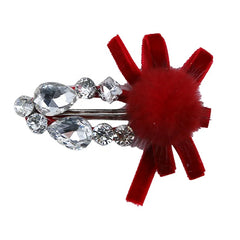Red Velvet Hair Clip with Crystal Rhinestone and Faux Fur Pom Pom Hair Clips for Women Girls Fashion Hair Accessories Wholesale