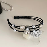 Women Hot Sale Solid Color Rhinestone Imitation Pearl Slim Hairband Fashion Chic Elegant Customized in Stock Headband Accessory