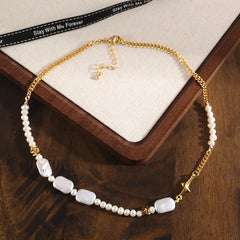 Fashion Elegant Freshwater Pearl Sweet Necklaces for Girls 18K Gold Luxury Jewelry for Women Ladies Accessories Wholesale Bulk