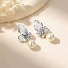 Women Flower Shape Imitation Pearl Bow Small Stud Earring Fashion Elegant Simple High Quality Bulk Jewelry Accessories for Daily