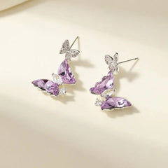Adorable Butterfly Animals Elegant Drop Earrings for Girls Fashion Simple Rhinestone Jewelry for Women Ladies Accessories Chic