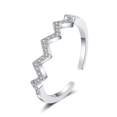 Best-selling Electrocardiogram Wave V-shaped Rings Women's Fashionable Simple Zircon Rings Korean Style Accessories Wholesale