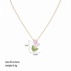 Fashion Copper 18K Gold Plated Glass Pearl Flower Pendent Necklaces for Girls Sweet Jewelry for Women Ladies Wholesale Low MOQ