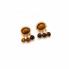 Women S925 Silver 18k Gold-plated Tiger Eye Stone Stud Earring Brown Green Low MOQ Factory Price Fashion Jewelry for Female
