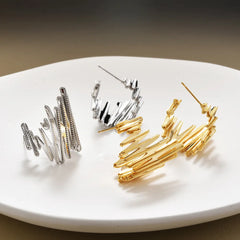 Fashion Gold Silver Plated Abstract Zigzag Line Hoop Earrings Women Irregular Geometric Textured Wavy Statement Ear Jewelry Bulk