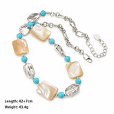 Fashion Blue Turquoise Tiger Eye Stone Necklaces for Girls Vintage Shell Jewelry for Women Ladies Wholesale China Manufacturer