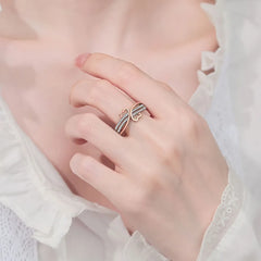 Separated Heart Open Rings Women Adjustable Cubic Zirconia Band Elegant Romantic Light Luxury Fashion Jewelry Gift Wholesale