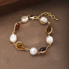 Fashion Freshwater Pearl Glass 18K Gold Plated Bracelets for Girls Vintage Luxury Jewelry for Women Ladies Wholesale Bulk