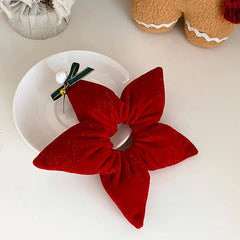 2025 Christmas Star Solid Color Scrunchies for Baby Girls Cute Sweet Bell Bowknot Hair Ties for Kids Children Hair Accessories