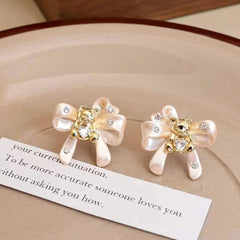Women Creative Design Bow Flower Shape Stud Earring Elegant Graceful Fashion Trendy Wholesale Jewelry Accessories for Causal