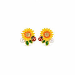 Women Sunflower S925 Silver 18k Gold-plated Freshwater Pearl Stud Earring Fashion Elegant Charms in Stock Jewelry for Causal