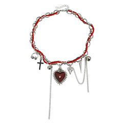 Fashion Trendy Red Heart Stylish Tassel Necklaces for Girls Sweet Glamorous Refined Jewellry for Women Ladies Accessories