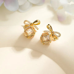 Women Yellow Small Crystal Rhinestone Bow Stud Earring Fashion Glitter Flower Shape Customized Daily Office Jewelry Accessories