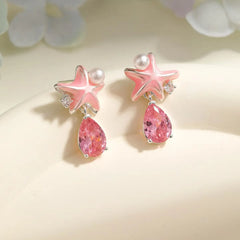 Glitter Rhinestone Star Flower Drop Earrings for Girls Fashion Simple Ocean Jewelry for Women Lady Accessories Chinese Supplier