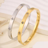 Stainless Steel Bangle Bracelets Simple Four Leaf Clover Design with Crystal Elegant Fashion Jewelry Women Accessories Wholesale