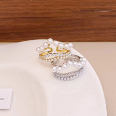 Sweet Imitation Pearl Crown Simple Dainty Alphabet Rings for Girls Trendy Eternity Jewelry for Women Ladies Accessories Chic