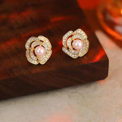 Fashion Trendy Flower Glitter Stud Earrings for Girls Sweet Elegant Luxury Adorable Jewellry for Women Ladies Accessories Chic