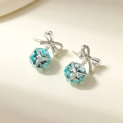 Fashion Rhinestone Bowknot Glitter Stud Earrings for Girls Heart Shaped Sparkle Jewelry for Women Ladies Accessories Wholesale