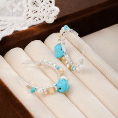Fashion S925 Silver Copper White K Turquoise Freshwater Pearl Hoop Earrings for Girls Blue Sweet Jewelry for Women Ladies Bulk