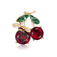 Fashion Glitter Cherry Sweet Fruits Brooches for Girls Elegant Glamorous Pins Jewelry for Women Ladies Accessories Wholesale