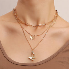 Fashion Sweet Butterfly Trendy Layered Wearing Necklaces for Girls Elegant Graceful Charms Jewelry for Women Ladies Accessories