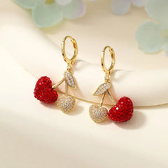 Luxury Glitter Fruits Cherry Drop Earrings for Girls Trendy Latest New Fresh Jewelry for Women Ladies Accessories Wholesale