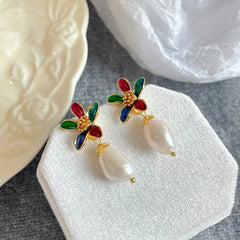 Fashion Freshwater Pearl Sweet Elegant S925 Silver Drop Earrings for Girls 18K Gold Plated Jewelry for Women Ladies Wholesale