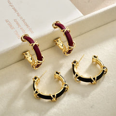 C-shaped Leather Hoop Earrings Women Black Red Round Statement Stud Earrings Fashion Vintage Style Ear Jewelry Gift Wholesale