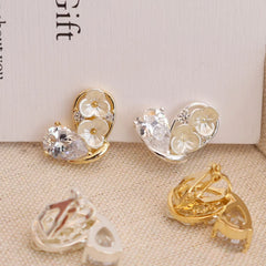 Ladies Creative Design Flower Shape Imitation Pearl Small Mini Clip-on Earring Fashion Glamorous Bulk Street Jewelry Accessories